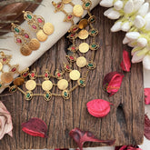 Vriksham Three Layer With Lakshmi Coin Neckpiece-Red Green-G19250